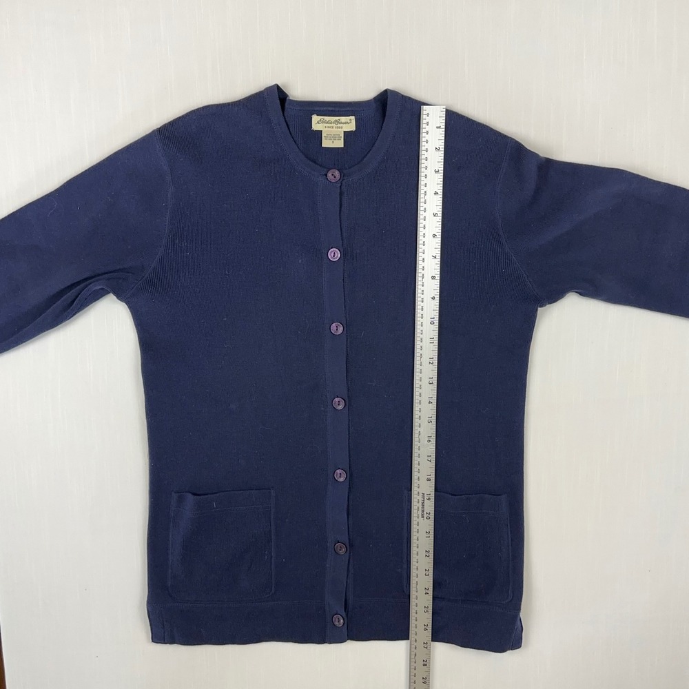 Vtg‎ Eddie Bauer Y2K Navy Blue 100% Cotton Button Front Cardigan Sweater Small - Picture 6 of 6